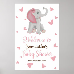 Cute Pink Elephant Girl Baby Shower Welcome Sign