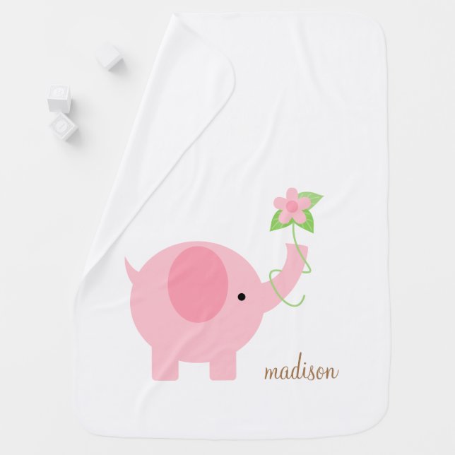 Cute Pink Elephant Girl Nursery Stroller Blanket (In Situ)