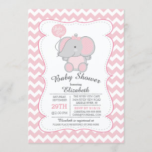 Cute Pink Elephant Girls Baby Shower Invitation