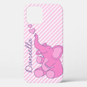 Cute pink elephant graphic candy stripe iPhone 12 pro case
