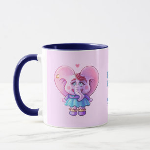 Cute Pink Elephant In Love ( with your Name)  Mug