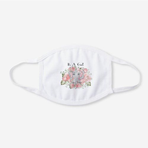 Cute Pink Elephant _ Its A Girl _ Expecting Mother White Cotton Face Mask