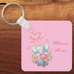 Cute Pink Elephant Keychain