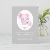 Cute pink elephant mother and baby girl shower invitation (Standing Front)