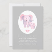 Cute pink elephant mother and baby girl shower invitation (Front)
