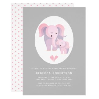 Cute pink elephant mother and baby girl shower invitation