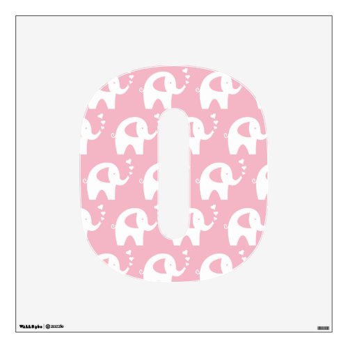 Cute pink elephant name letter nursery room sign wall decal