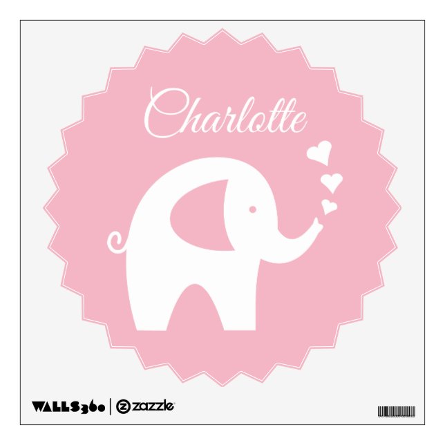 Cute pink elephant nursery room wall decal sticker (Front)