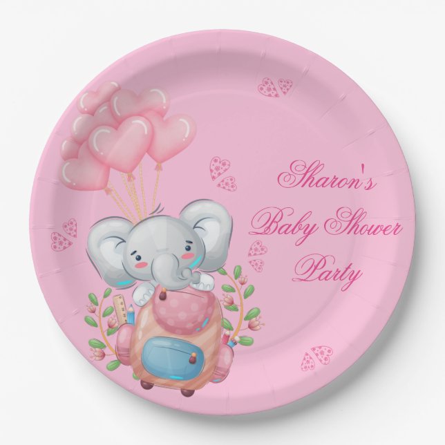 Cute Pink Elephant Paper Plates (Front)