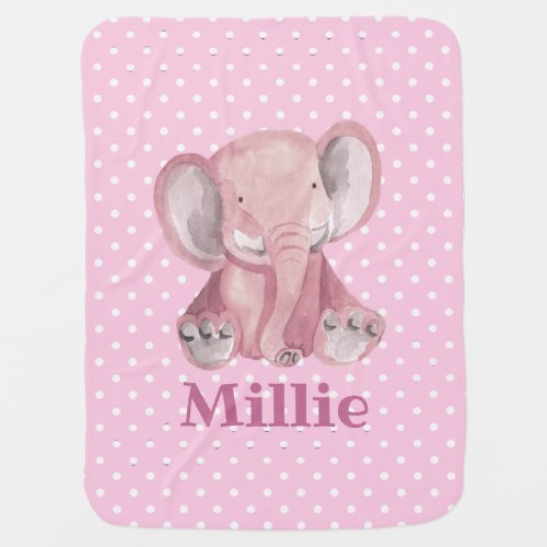 Cute Pink Elephant Polka Dots Baby Blanket