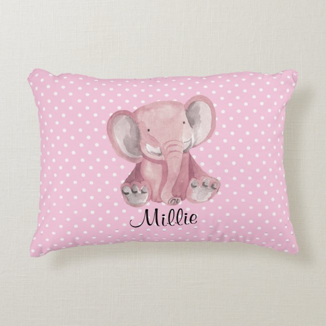 Cute Pink Elephant Polka Dots Nursery Pillow