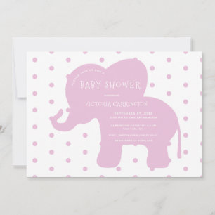 Cute Pink Elephant Polkadots Baby Shower Invitation