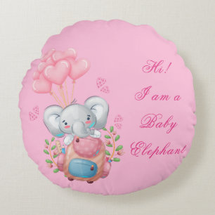 Cute Pink Elephant Round Pillow
