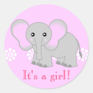 Cute Pink Elephant Stickers - It's a girl!