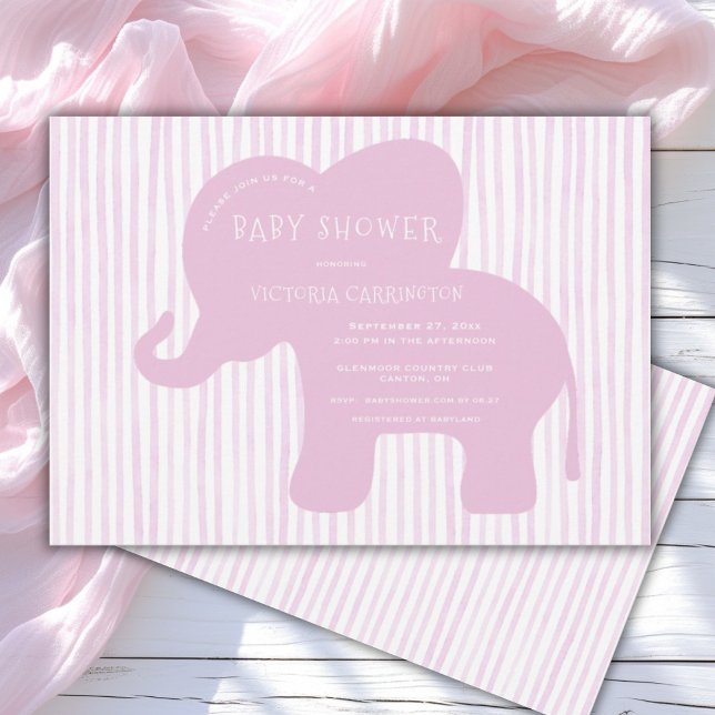Cute Pink Elephant Stripe Baby Shower  Invitation (Creator Uploaded)