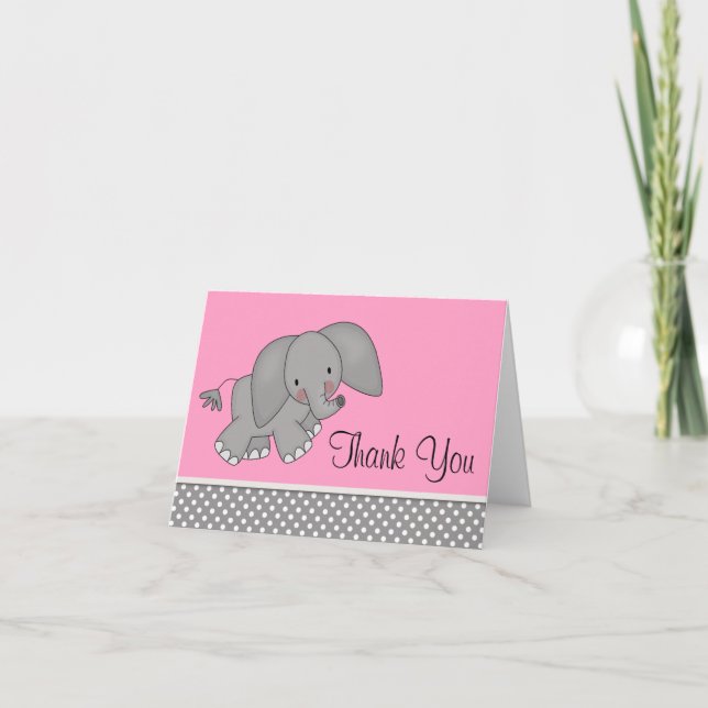 Cute Pink Elephant Thank You Cards (Front)