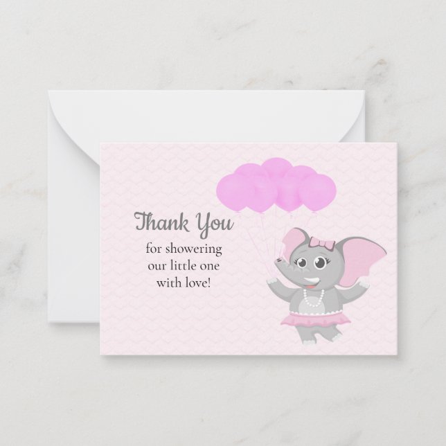 Cute Pink Elephant Thank You Cards (Front)