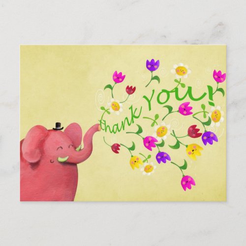 Cute Pink Elephant Thank You Postcard