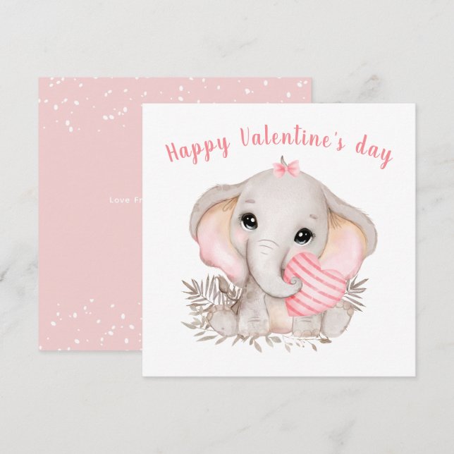 Cute Pink Elephant Valentine's day Card (Front/Back)