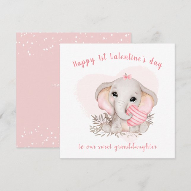 Cute Pink Elephant Valentine's day Card (Front/Back)