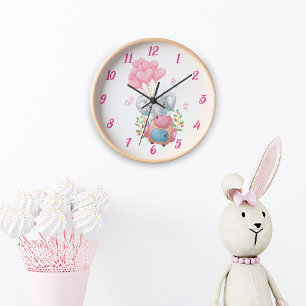 Cute Pink Elephant Wall Clock Decor Baby Room