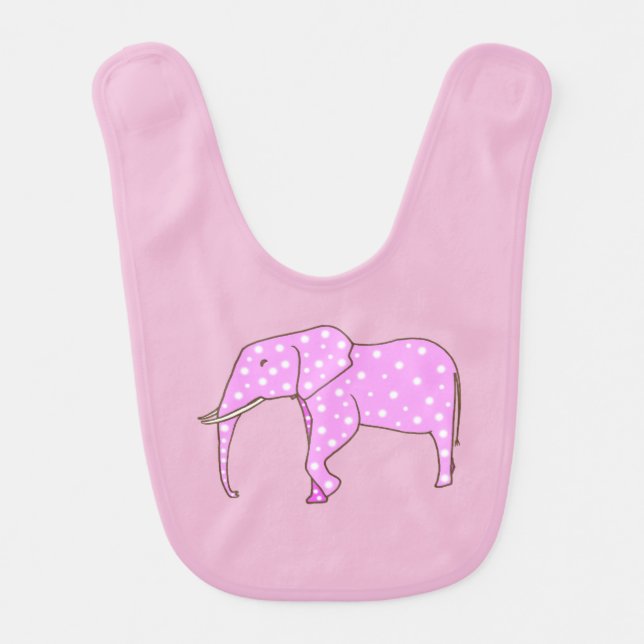 Cute Pink Elephant White Polka Dots Baby Bibs (Front)