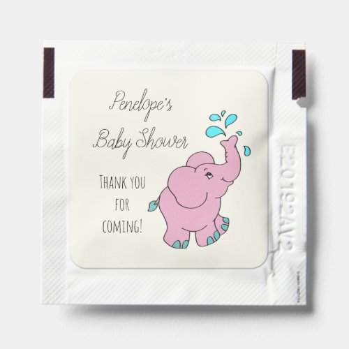 Cute Pink Elephant with Your Name Baby Shower Hand Sanitizer Packet