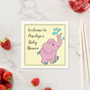 Cute Pink Elephant with Your Name Baby Shower Napkins