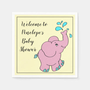 Cute Pink Elephant with Your Name Baby Shower Napkins