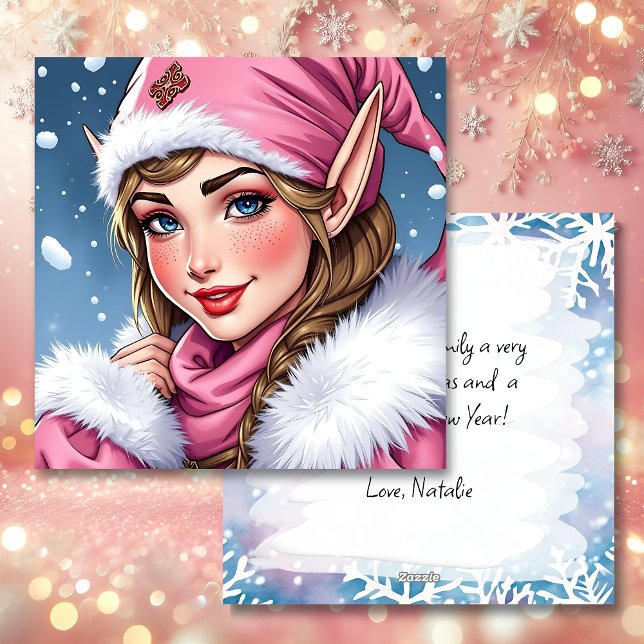 Cute Pink Elf | Merry Christmas Personalized Holiday Card (Creator Uploaded)
