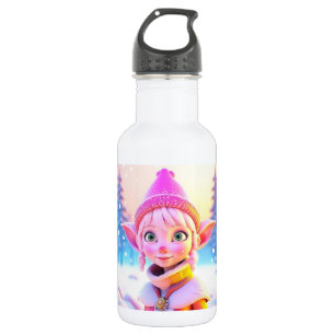 Cute Pink Elf Whimsical Christmas Stainless Steel Water Bottle
