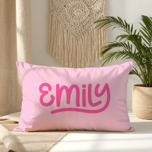 Cute Pink Emily Handwriting Typography Lumbar Pillow
