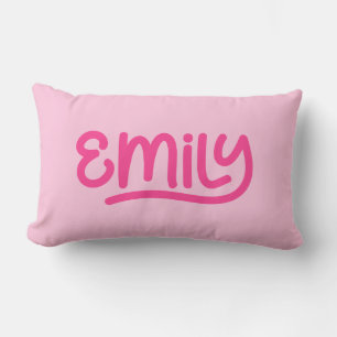 Cute Pink Emily Handwriting Typography Lumbar Pillow