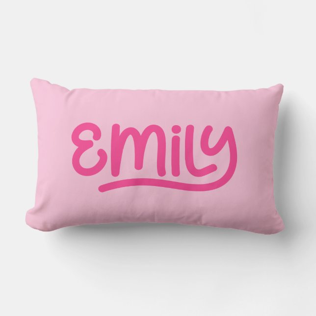 Cute Pink Emily Handwriting Typography Lumbar Pillow (Front)