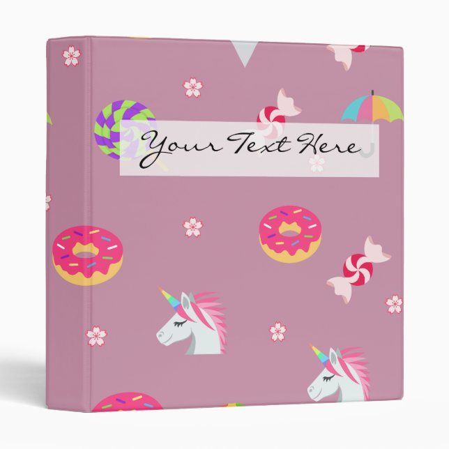 cute pink emoji unicorns candies flowers lollipops binder (Front/Spine)