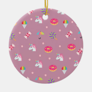 cute pink emoji unicorns candies flowers lollipops ceramic ornament