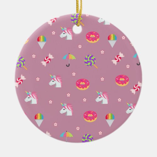 cute pink emoji unicorns candies flowers lollipops ceramic ornament