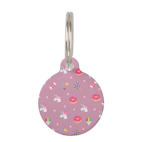 Cute Pink Emoji Unicorns Candies Flowers Lollipops Pet Name Tag