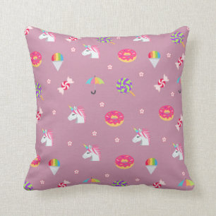 cute pink emoji unicorns candies flowers lollipops throw pillow