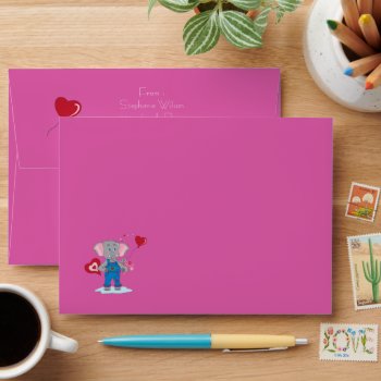 Cute Pink Envelope Cartoon Elephant And Hearts by ArianeC at Zazzle