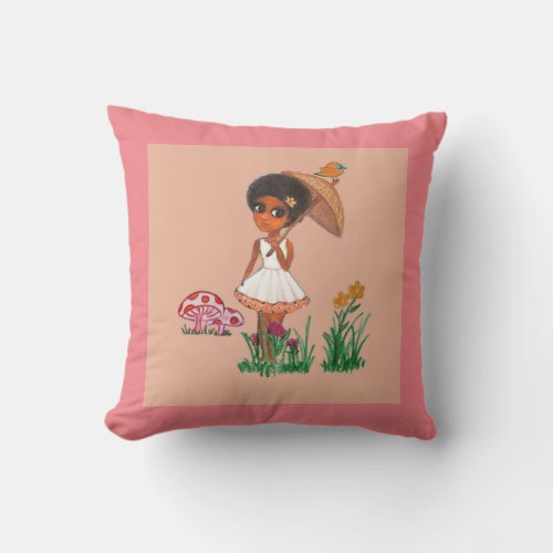 Cute Pink Ethiopian Art  Throw Pillow
