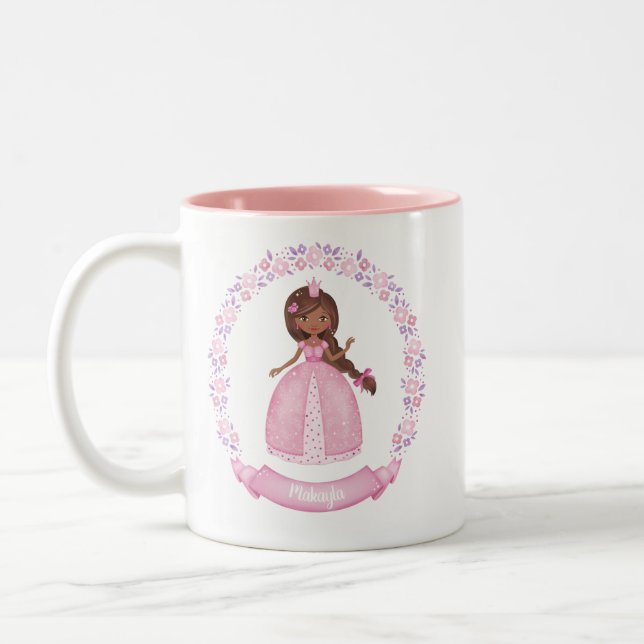 Cute Pink Ethnic Princess Personalized Two-Tone Coffee Mug (Left)
