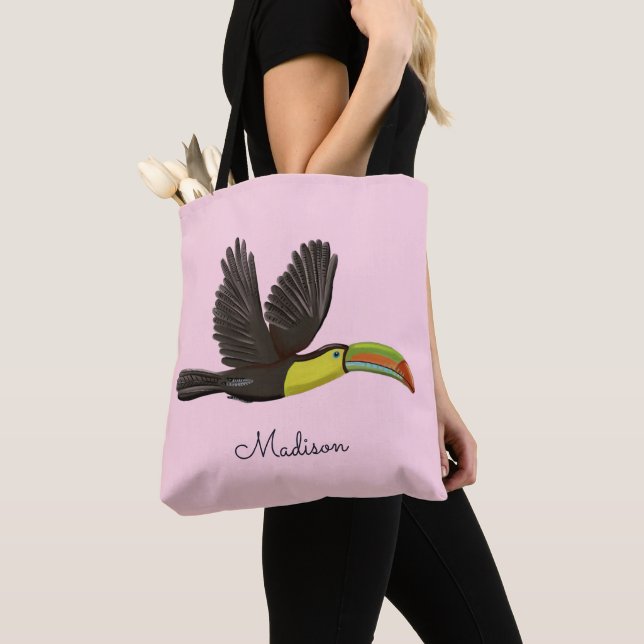 Cute Pink Exotic Tropical Toucan Bird Custom Tote (Close Up)