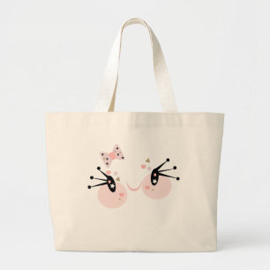 Cute Pink Face Smiling Girl Character Large Tote Bag