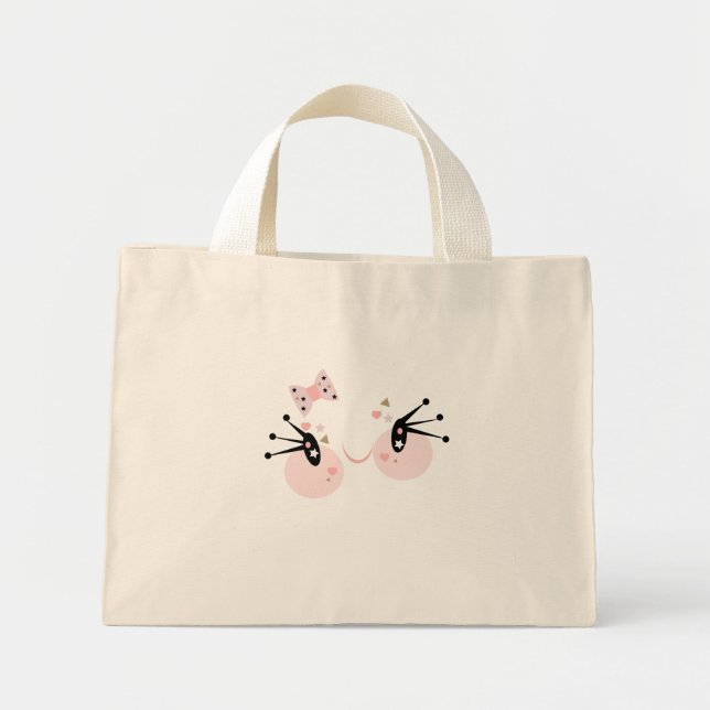 Cute Pink Face Smiling Girl Character Mini Tote Bag (Front)