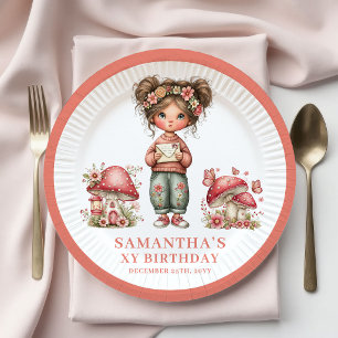 Cute Pink Fairy 7th Birthday Floral Party Paper  Plates