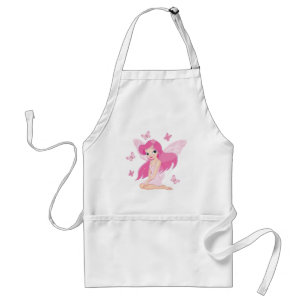 Cute Pink Fairy and Magical Butterflies Adult Apron