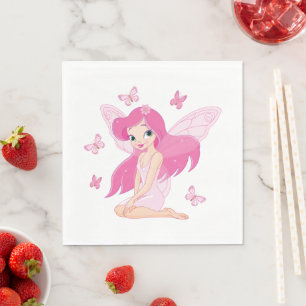 Cute Pink Fairy and Magical Butterflies Napkins