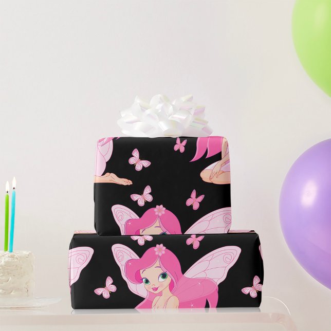 Cute Pink Fairy and Magical Butterflies Wrapping Paper (Creator Uploaded)