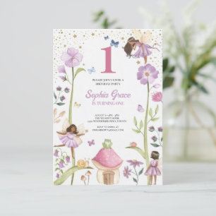 Cute Pink fairy Coquette first birthday Invitation